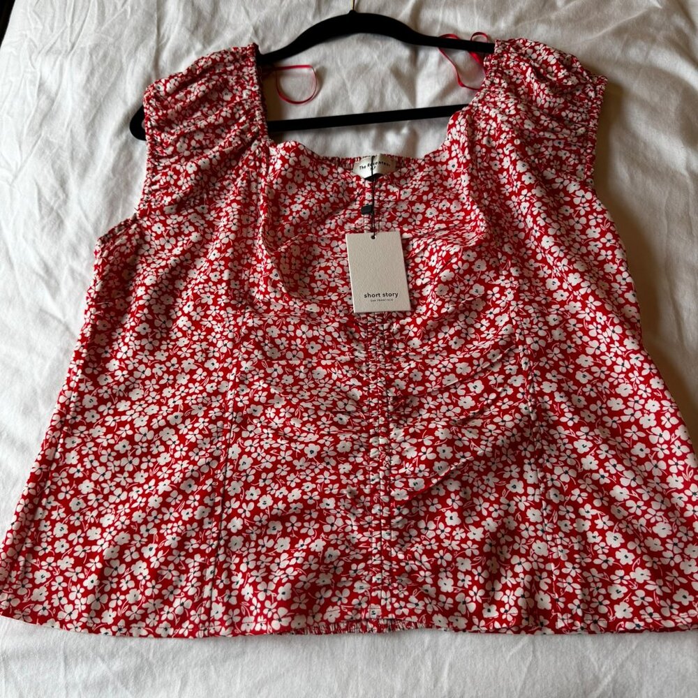 The Raconteur Red Floral Sleeveless Smocked Back Top Size XLP NWT